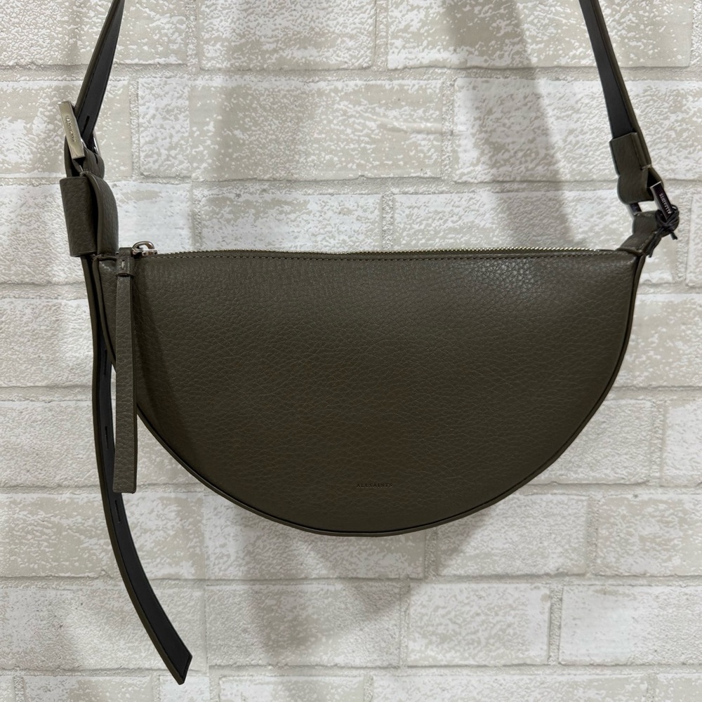 AllSaints Half Moon Tarmac Green Leather Crossbody bag - Picture 10 of 16